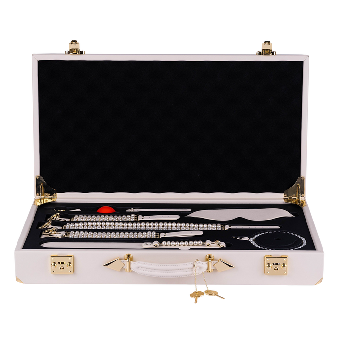 PEARL Signature Set in White, case open with every piece in its recess