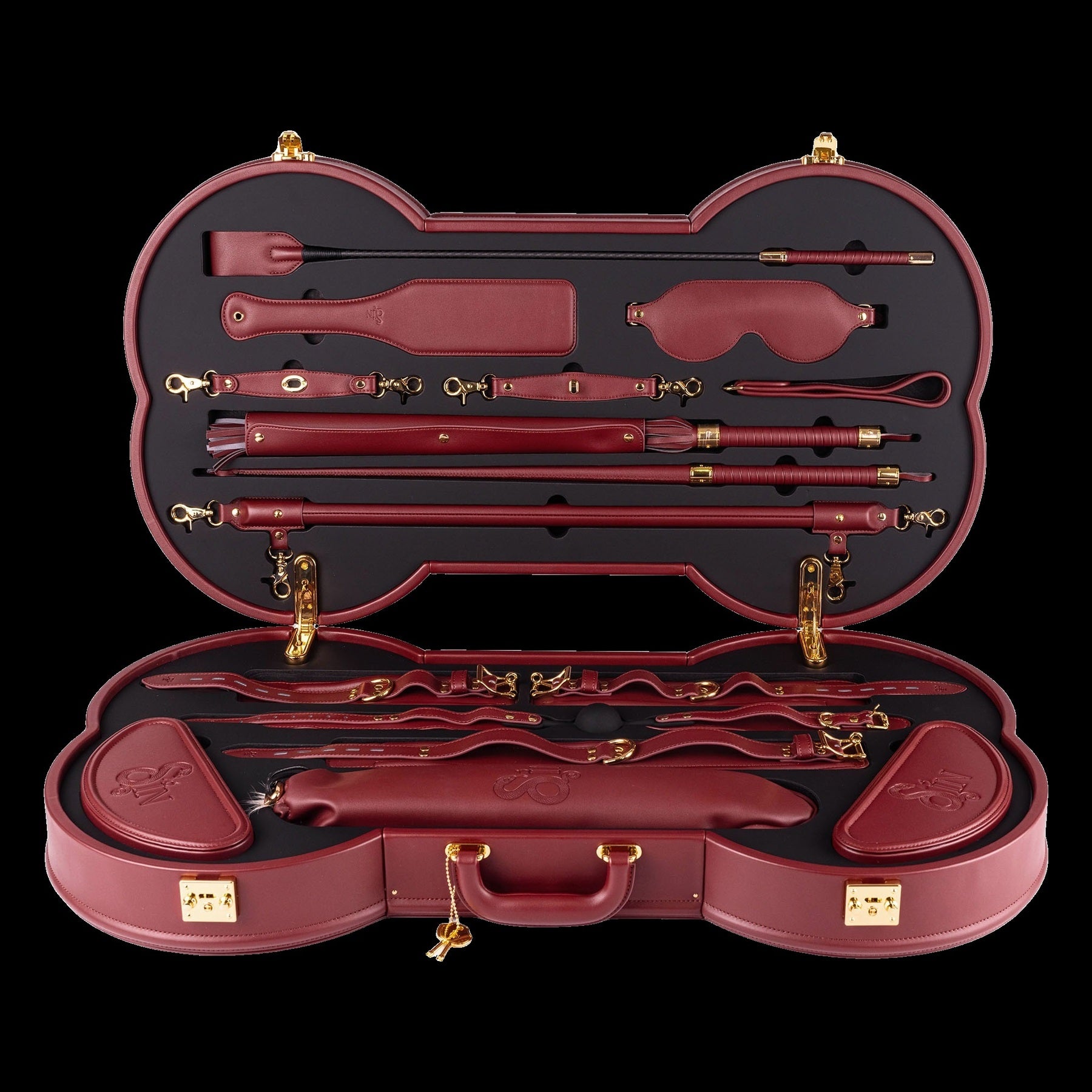 BONE Classic Signature Set — Burgundy — case open, all eleven pieces